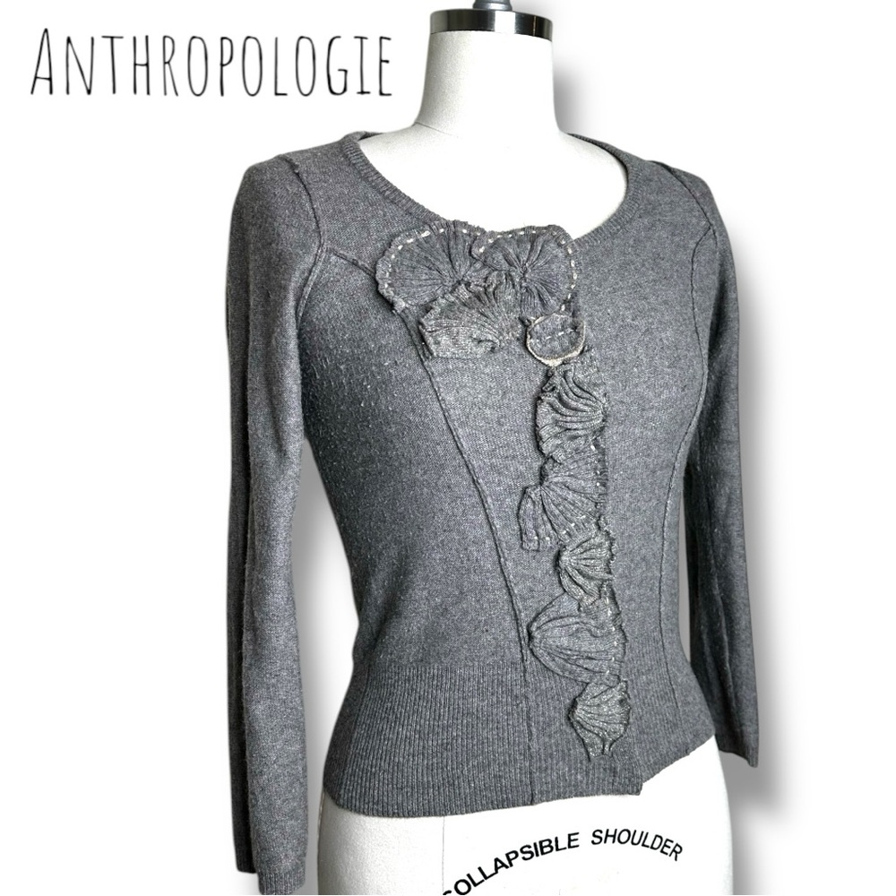 Sparrow by ANTHROPOLOGIE Taupe Gray 3-D Flower Snap Cardigan Sweater Women's XS